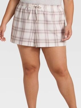 Auden Women's Plaid Flannel Pajama Shorts Neutral Pink XL